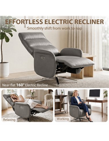 HOMCOM Power Recliner Chair, Swivel Electric Reclining Chair with Type C+USB, Recliner Armchair with Footrest, Dark Grey