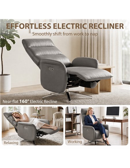 HOMCOM Power Recliner Chair, Swivel Electric Reclining Chair with Type C+USB, Recliner Armchair with Footrest, Dark Grey - pic 205959 | FastDaddyshop