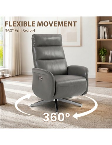 HOMCOM Power Recliner Chair, Swivel Electric Reclining Chair with Type C+USB, Recliner Armchair with Footrest, Dark Grey