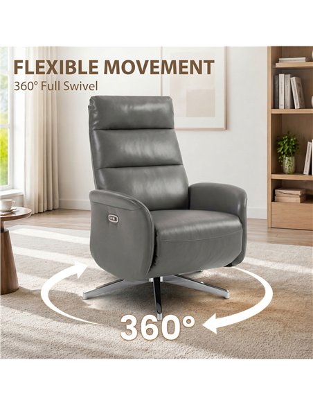 HOMCOM Power Recliner Chair, Swivel Electric Reclining Chair with Type C+USB, Recliner Armchair with Footrest, Dark Grey - pic 205960 | FastDaddyshop
