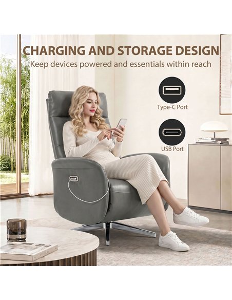HOMCOM Power Recliner Chair, Swivel Electric Reclining Chair with Type C+USB, Recliner Armchair with Footrest, Dark Grey - pic 205962 | FastDaddyshop