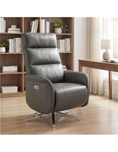 HOMCOM Power Recliner Chair, Swivel Electric Reclining Chair with Type C+USB, Recliner Armchair with Footrest, Dark Grey