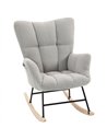 HOMCOM Rocking Chair, Teddy Fleece Rocker Chair with Tufted Wingback, Side Pockets, Rubber Wood Legs, Light Grey