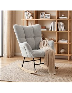 HOMCOM Rocking Chair, Teddy Fleece Rocker Chair with Tufted Wingback, Side Pockets, Rubber Wood Legs, Light Grey 2