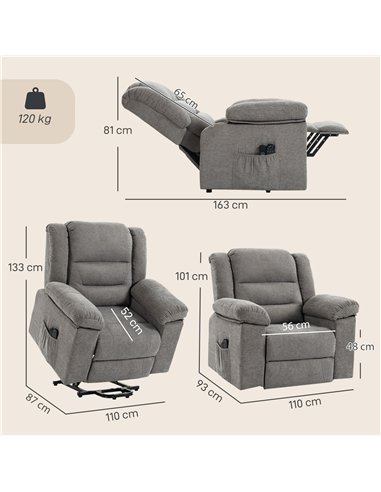 HOMCOM Oversized Riser Recliner Chair with Massage and Heat, Power Lift Recliner for Elderly with Wide Seat and Back, Grey