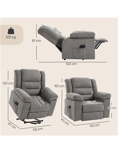 HOMCOM Oversized Riser Recliner Chair with Massage and Heat, Power Lift Recliner for Elderly with Wide Seat and Back, Grey - pic 205985 | FastDaddyshop