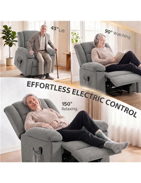 HOMCOM Oversized Riser Recliner Chair with Massage and Heat, Power Lift Recliner for Elderly with Wide Seat and Back, Grey - pic 205986 | FastDaddyshop