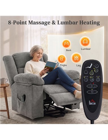 HOMCOM Oversized Riser Recliner Chair with Massage and Heat, Power Lift Recliner for Elderly with Wide Seat and Back, Grey
