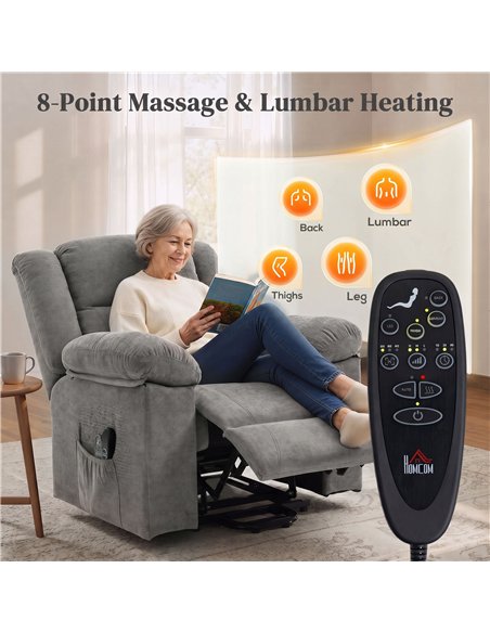 HOMCOM Oversized Riser Recliner Chair with Massage and Heat, Power Lift Recliner for Elderly with Wide Seat and Back, Grey - pic 205987 | FastDaddyshop