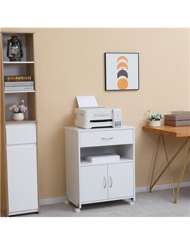 Vinsetto Mobile Printer Cabinet with Storage, Open Shelf, Drawer, White