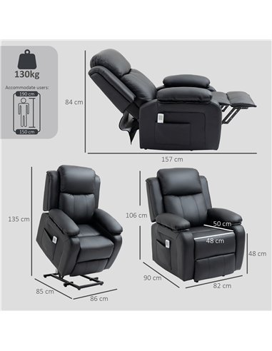 HOMCOM Riser and Recliner Chair with Vibration Massage, PU Leather Power Lift Chair for Elderly, Black