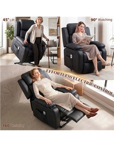 HOMCOM Riser and Recliner Chair with Vibration Massage, PU Leather Power Lift Chair for Elderly, Black