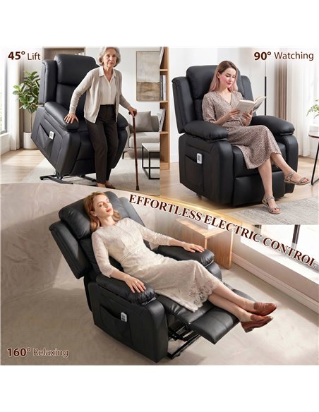 HOMCOM Riser and Recliner Chair with Vibration Massage, PU Leather Power Lift Chair for Elderly, Black - pic 205995 | FastDaddyshop