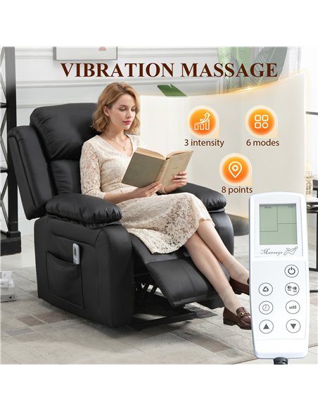 HOMCOM Riser and Recliner Chair with Vibration Massage, PU Leather Power Lift Chair for Elderly, Black - pic 205996 | FastDaddyshop