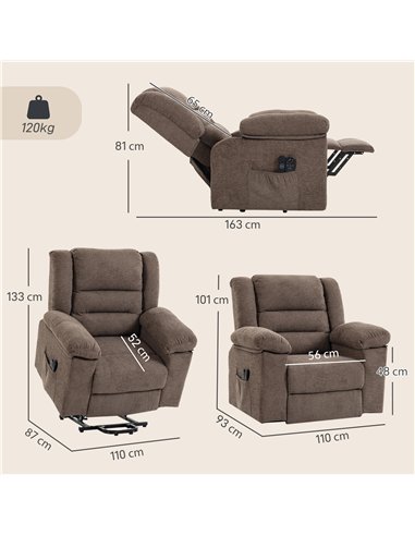 HOMCOM Oversized Riser Recliner Chair with Massage and Heat, Power Lift Recliner for Elderly with Wide Seat and Back, Brown