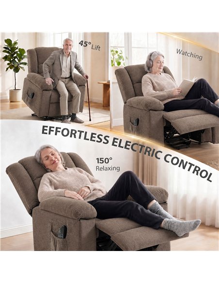 HOMCOM Oversized Riser Recliner Chair with Massage and Heat, Power Lift Recliner for Elderly with Wide Seat and Back, Brown - pic 206004 | FastDaddyshop