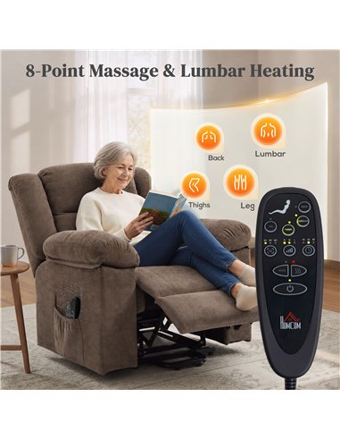HOMCOM Oversized Riser Recliner Chair with Massage and Heat, Power Lift Recliner for Elderly with Wide Seat and Back, Brown