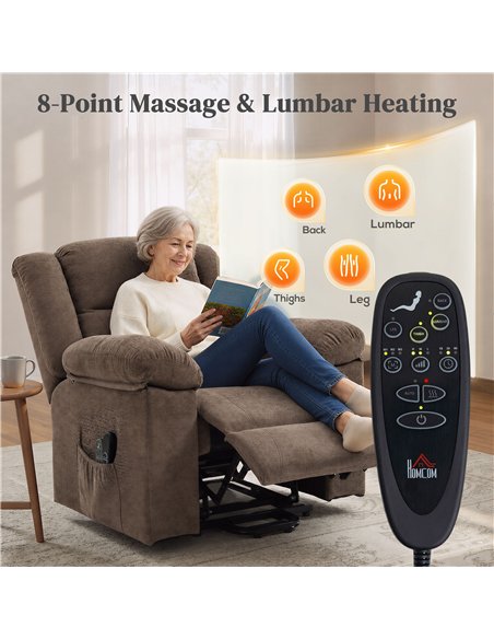 HOMCOM Oversized Riser Recliner Chair with Massage and Heat, Power Lift Recliner for Elderly with Wide Seat and Back, Brown - pic 206005 | FastDaddyshop