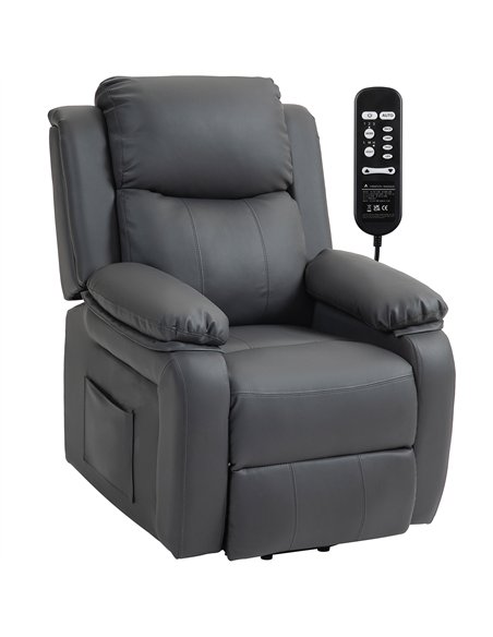 HOMCOM Riser and Recliner Chair with Vibration Massage, PU Leather Power Lift Chair for Elderly, Dark Grey - pic 206010 | FastDaddyshop