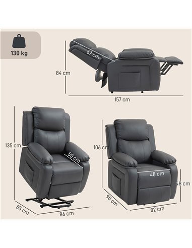 HOMCOM Riser and Recliner Chair with Vibration Massage, PU Leather Power Lift Chair for Elderly, Dark Grey