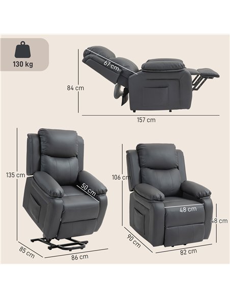 HOMCOM Riser and Recliner Chair with Vibration Massage, PU Leather Power Lift Chair for Elderly, Dark Grey - pic 206012 | FastDaddyshop