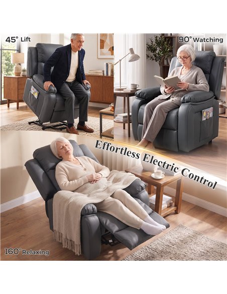 HOMCOM Riser and Recliner Chair with Vibration Massage, PU Leather Power Lift Chair for Elderly, Dark Grey - pic 206013 | FastDaddyshop