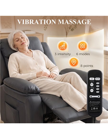 HOMCOM Riser and Recliner Chair with Vibration Massage, PU Leather Power Lift Chair for Elderly, Dark Grey - pic 206014 | FastDaddyshop