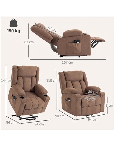 HOMCOM Dual Motor Recliner Chair, 55° Electric Lift Chair for Elderly, Recliner Armchair with Massage and Heat, Brown