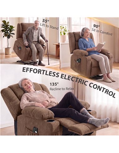 HOMCOM Dual Motor Recliner Chair, 55° Electric Lift Chair for Elderly, Recliner Armchair with Massage and Heat, Brown