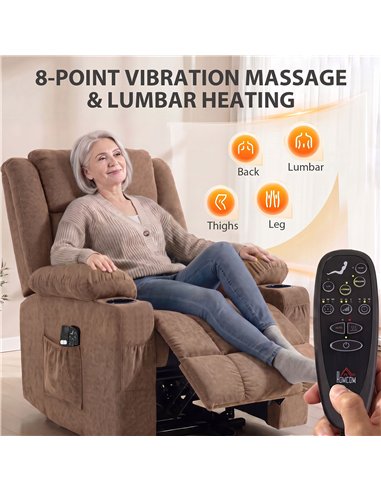 HOMCOM Dual Motor Recliner Chair, 55° Electric Lift Chair for Elderly, Recliner Armchair with Massage and Heat, Brown