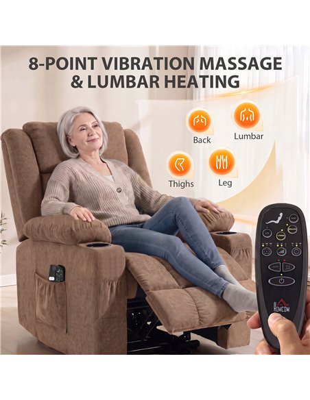 HOMCOM Dual Motor Recliner Chair, 55° Electric Lift Chair for Elderly, Recliner Armchair with Massage and Heat, Brown - pic 206023 | FastDaddyshop