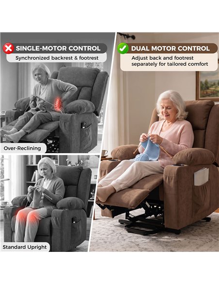 HOMCOM Dual Motor Recliner Chair, 55° Electric Lift Chair for Elderly, Recliner Armchair with Massage and Heat, Brown - pic 206024 | FastDaddyshop