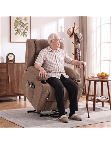 HOMCOM Dual Motor Recliner Chair, 55° Electric Lift Chair for Elderly, Recliner Armchair with Massage and Heat, Brown