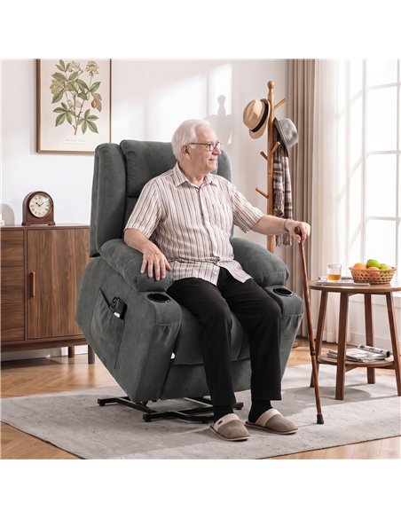 HOMCOM Dual Motor Recliner Chair, 55° Electric Lift Chair for Elderly, Recliner Armchair with Massage and Heat, Dark Grey - pic 206029 | FastDaddyshop