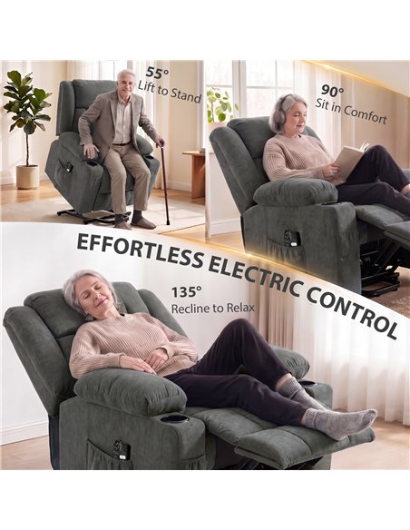 HOMCOM Dual Motor Recliner Chair, 55° Electric Lift Chair for Elderly, Recliner Armchair with Massage and Heat, Dark Grey - pic 206031 | FastDaddyshop