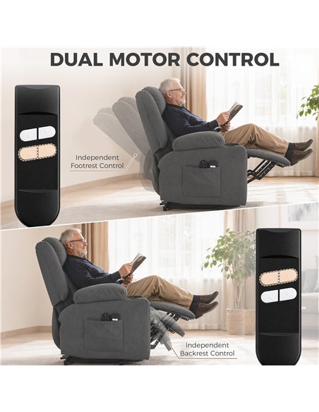 HOMCOM Dual Motor Recliner Chair, 55° Electric Lift Chair for Elderly, Recliner Armchair with Massage and Heat, Dark Grey - pic 206033 | FastDaddyshop