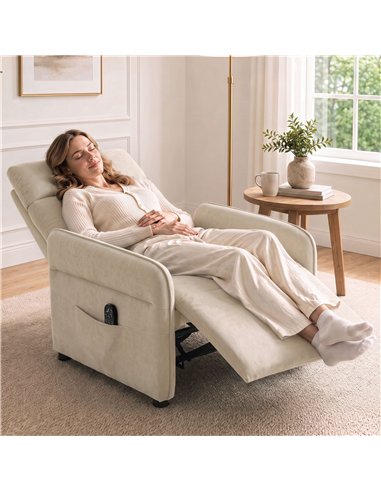 HOMCOM Recliner Armchair, Push Back Recliner Chair with Massage & Heat, Adjustable Armrests, Dual Side Pockets, Beige