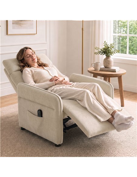 HOMCOM Recliner Armchair, Push Back Recliner Chair with Massage & Heat, Adjustable Armrests, Dual Side Pockets, Beige - pic 206038 | FastDaddyshop