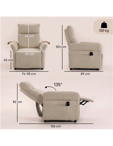 HOMCOM Recliner Armchair, Push Back Recliner Chair with Massage & Heat, Adjustable Armrests, Dual Side Pockets, Beige