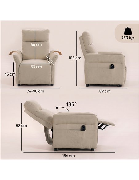 HOMCOM Recliner Armchair, Push Back Recliner Chair with Massage & Heat, Adjustable Armrests, Dual Side Pockets, Beige - pic 206039 | FastDaddyshop