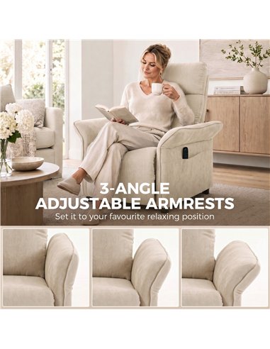 HOMCOM Recliner Armchair, Push Back Recliner Chair with Massage & Heat, Adjustable Armrests, Dual Side Pockets, Beige