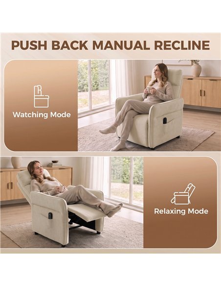 HOMCOM Recliner Armchair, Push Back Recliner Chair with Massage & Heat, Adjustable Armrests, Dual Side Pockets, Beige - pic 206042 | FastDaddyshop