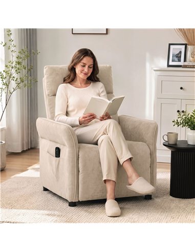 HOMCOM Recliner Armchair, Push Back Recliner Chair with Massage & Heat, Adjustable Armrests, Dual Side Pockets, Beige