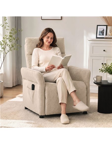 HOMCOM Recliner Armchair, Push Back Recliner Chair with Massage & Heat, Adjustable Armrests, Dual Side Pockets, Beige - pic 206044 | FastDaddyshop