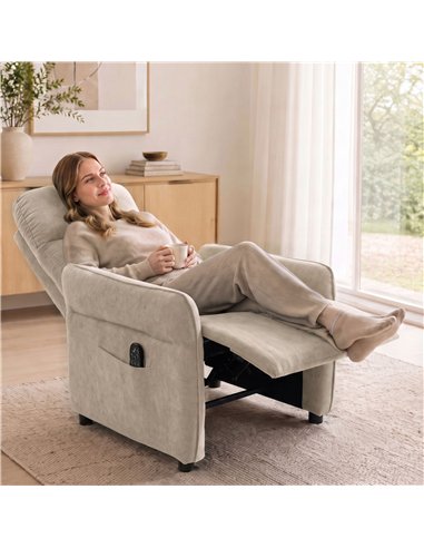 HOMCOM Recliner Armchair, Push Back Recliner Chair with Massage & Heat, Adjustable Armrests, Dual Side Pockets, Beige