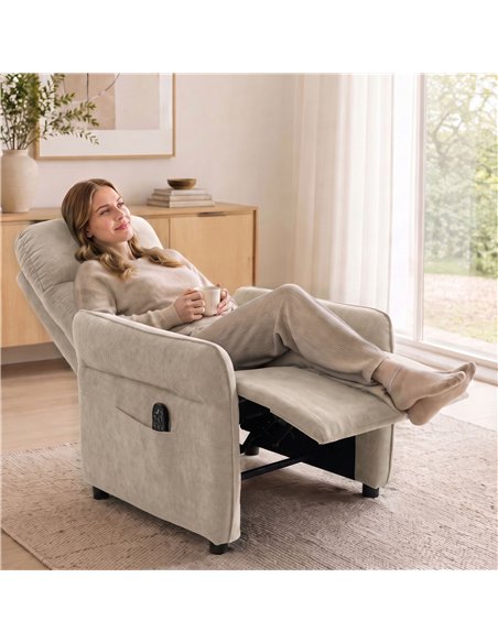 HOMCOM Recliner Armchair, Push Back Recliner Chair with Massage & Heat, Adjustable Armrests, Dual Side Pockets, Beige - pic 206045 | FastDaddyshop