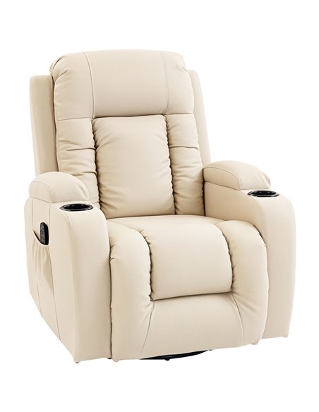 HOMCOM PU Leather Recliner Chair, Recliner Armchair with Extended Footrest, Cup Holders and Side Pockets, Cream - pic 206046 | FastDaddyshop