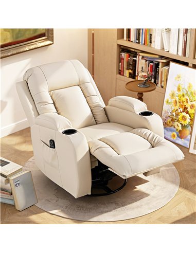 HOMCOM PU Leather Recliner Chair, Recliner Armchair with Extended Footrest, Cup Holders and Side Pockets, Cream