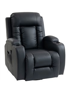 HOMCOM PU Leather Recliner Chair, Recliner Armchair with Extended Footrest, Cup Holders and Side Pockets, Black