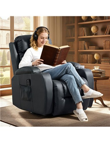 HOMCOM PU Leather Recliner Chair, Recliner Armchair with Extended Footrest, Cup Holders and Side Pockets, Black